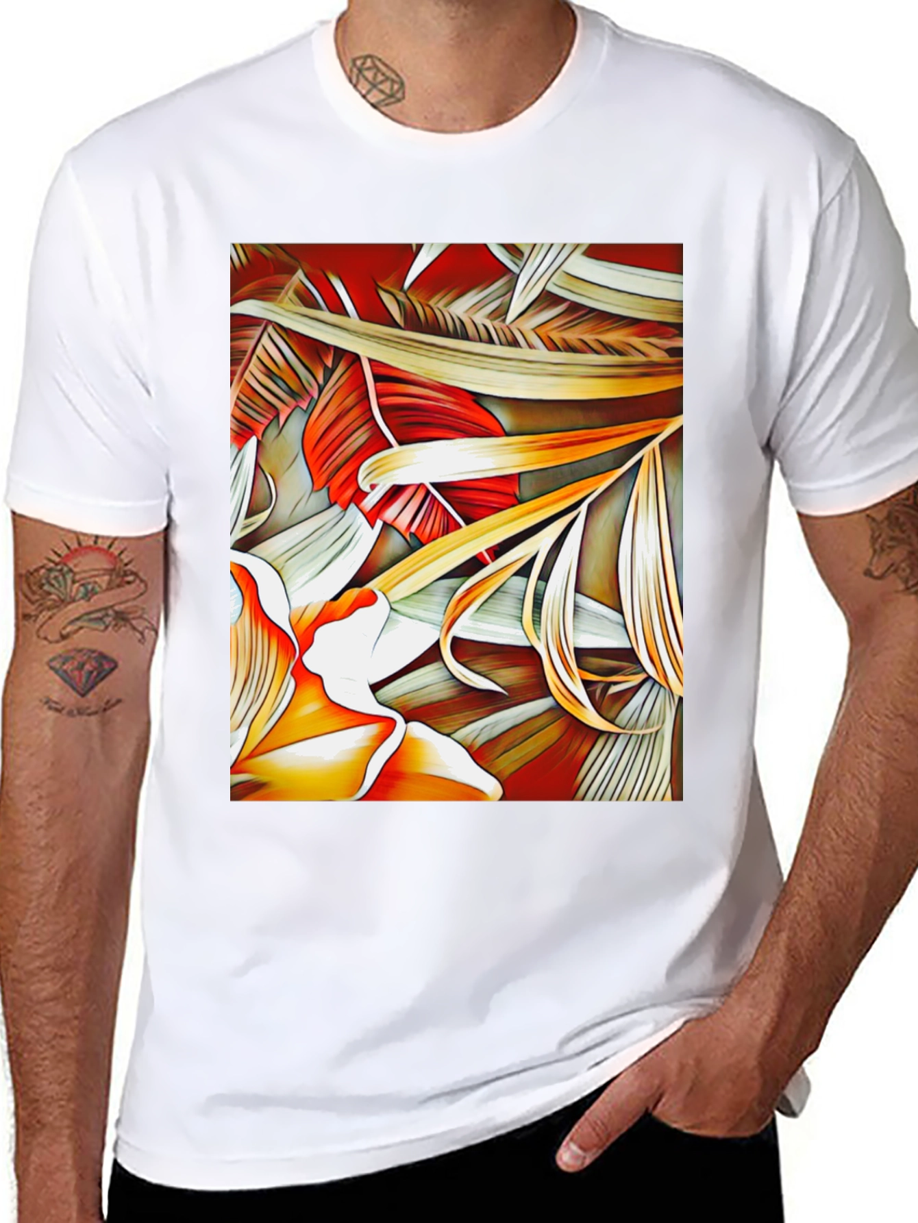 Tropical Leaves Graphic Tee - Unique Design