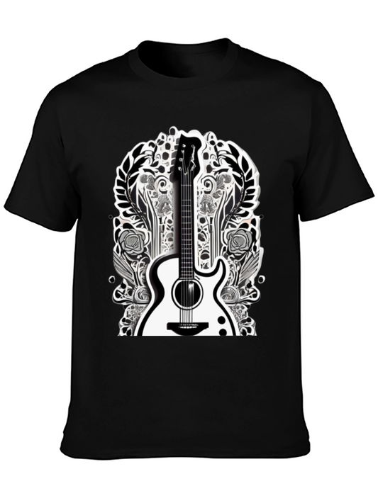 Guitar Floral Graphic Tee - Black