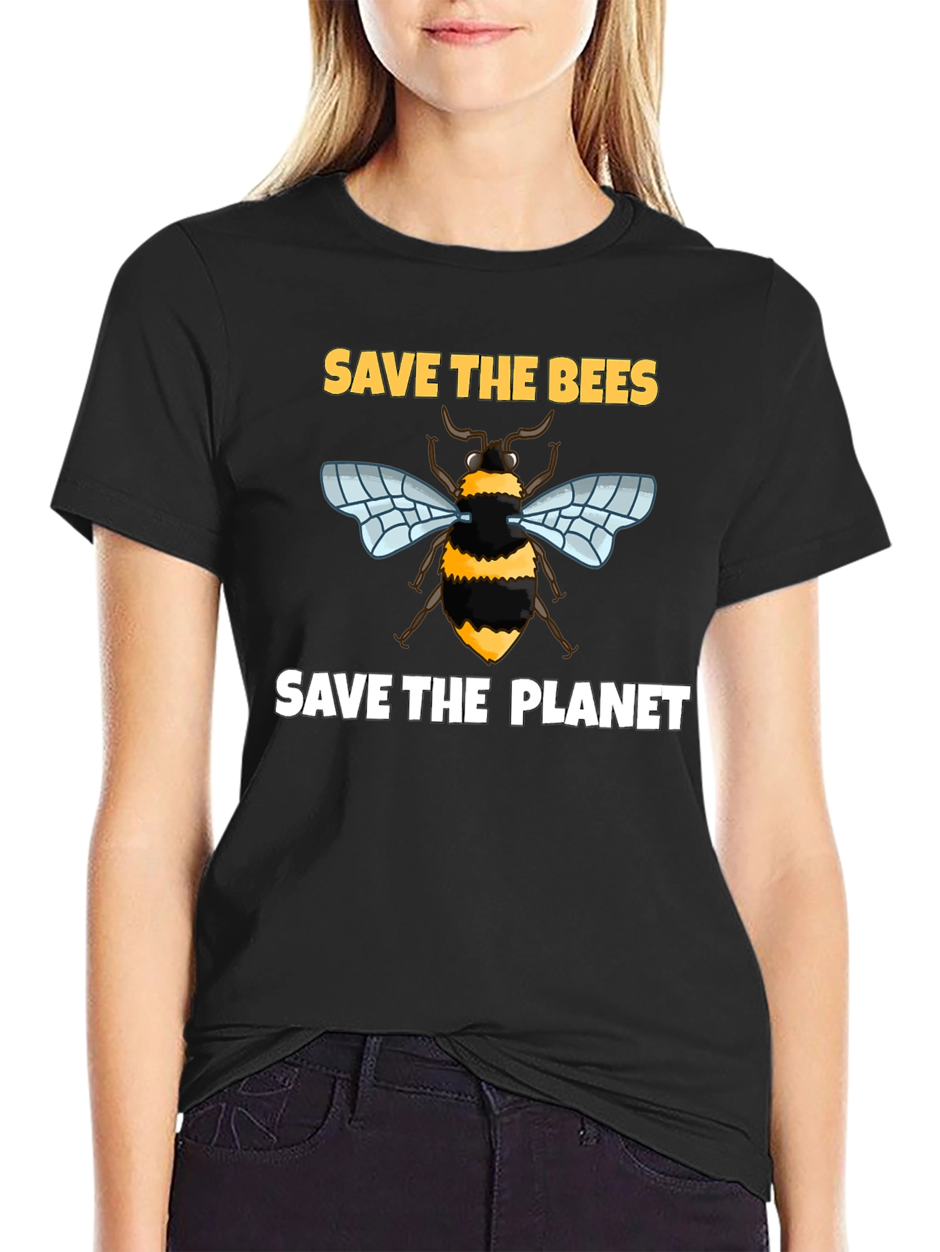 Save the Bees T-Shirt Black Cotton Tee