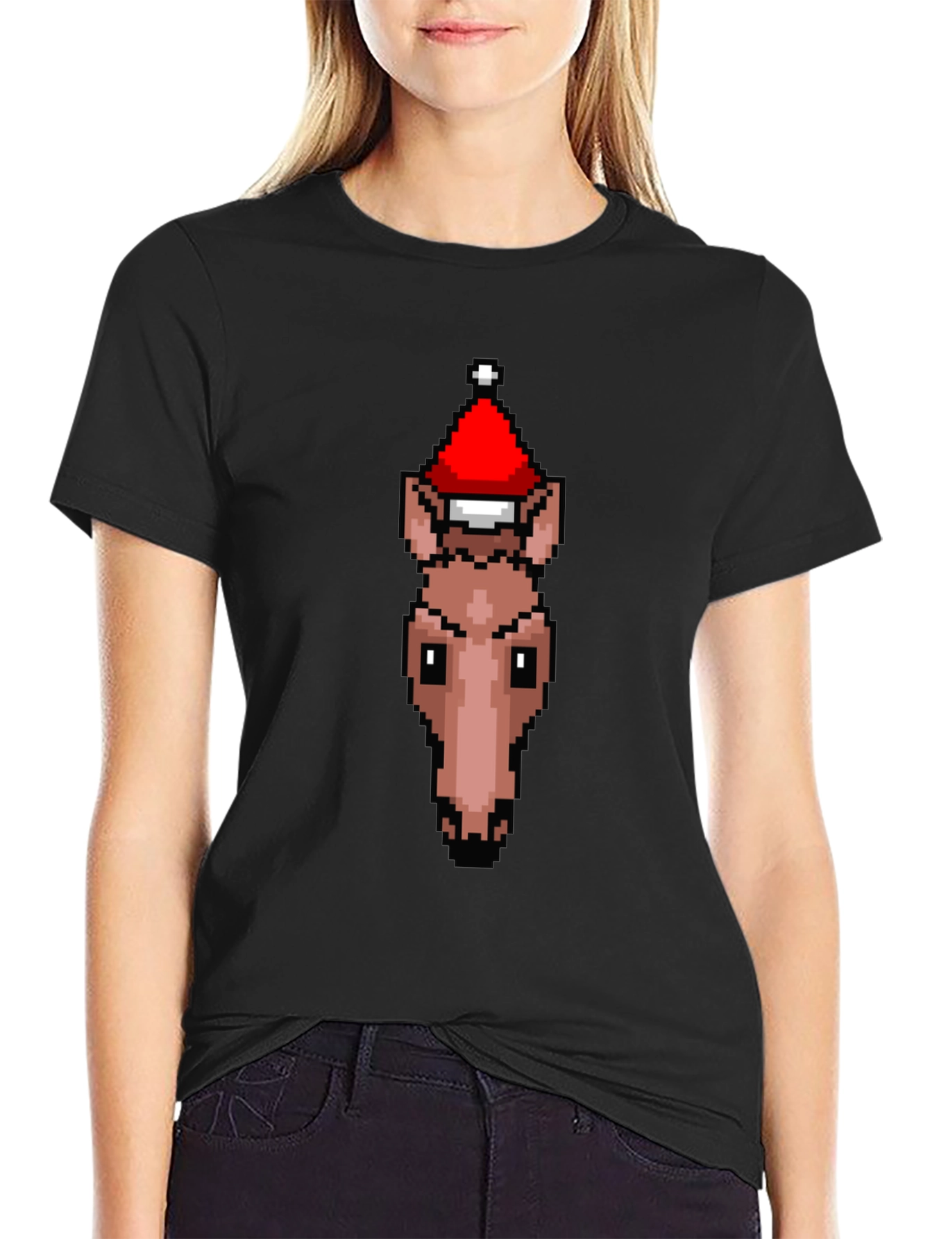 Pixel Art Horse Santa Hat T-Shirt