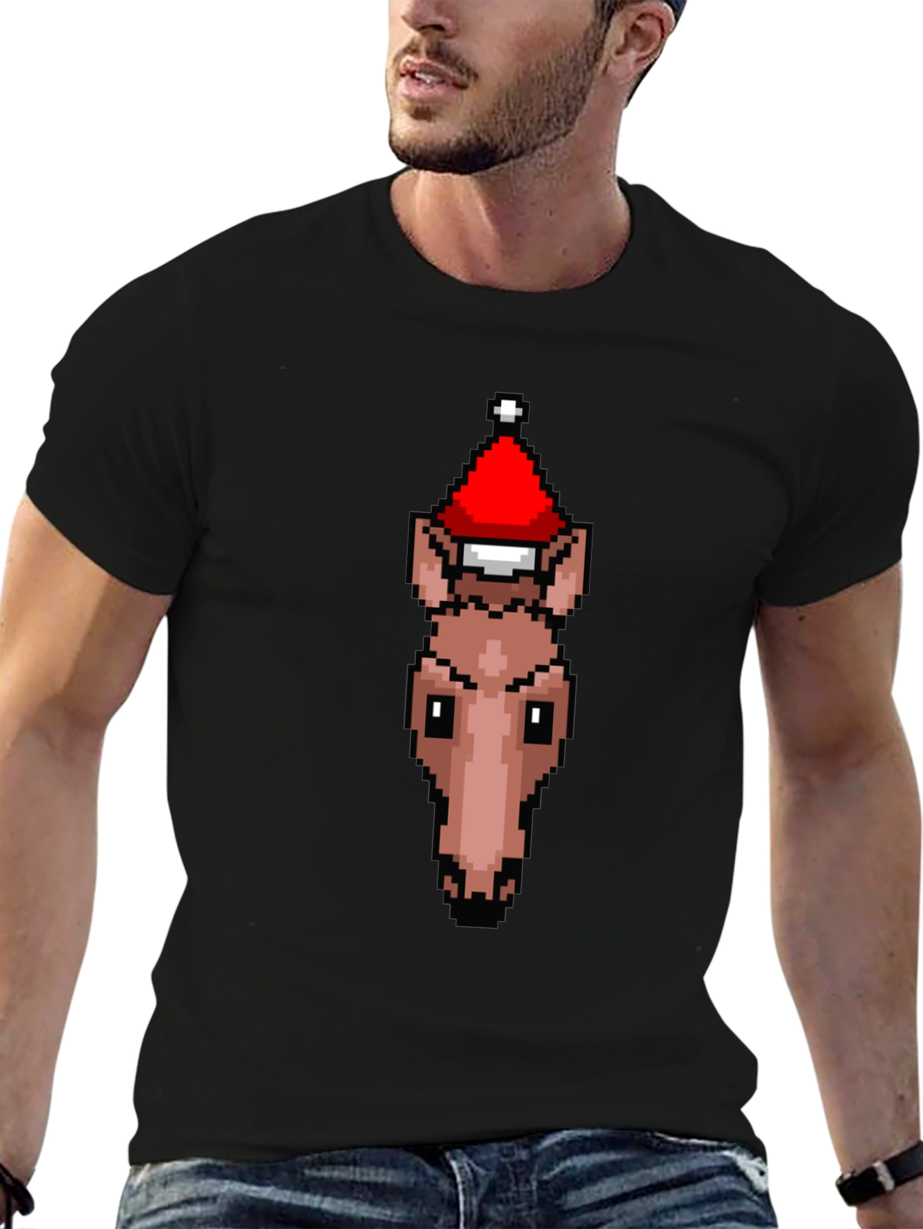 Pixel Art Horse Santa Hat T-Shirt