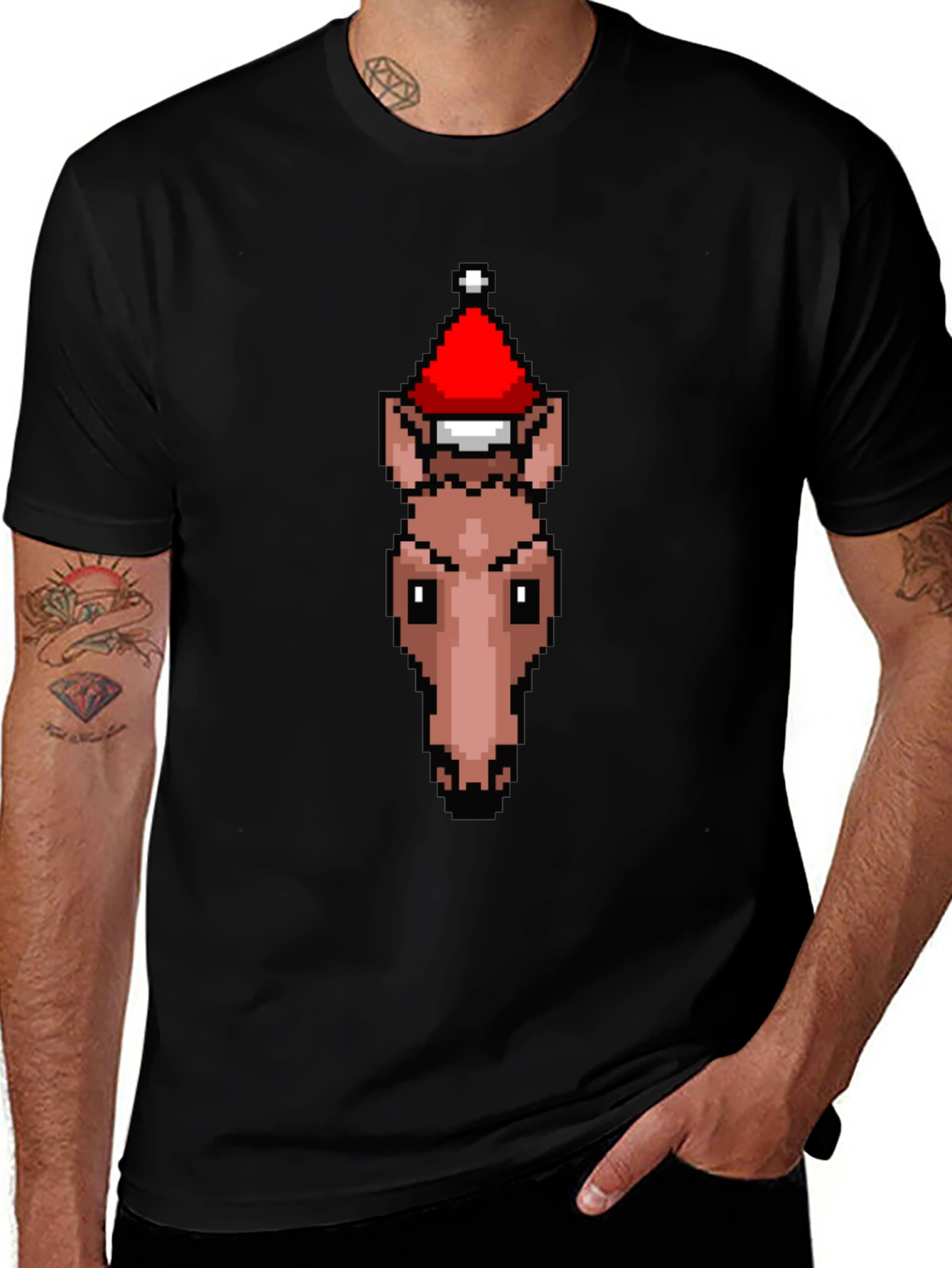 Pixel Art Horse Santa Hat T-Shirt