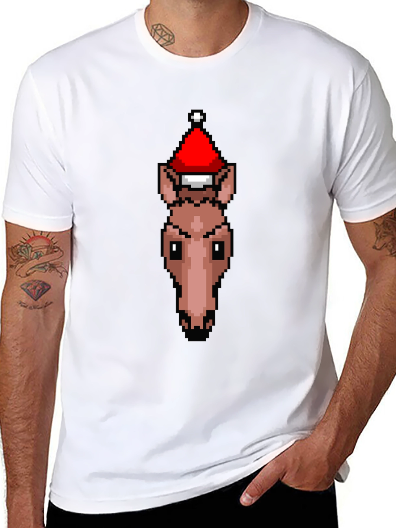 Pixel Art Horse Santa Hat T-Shirt