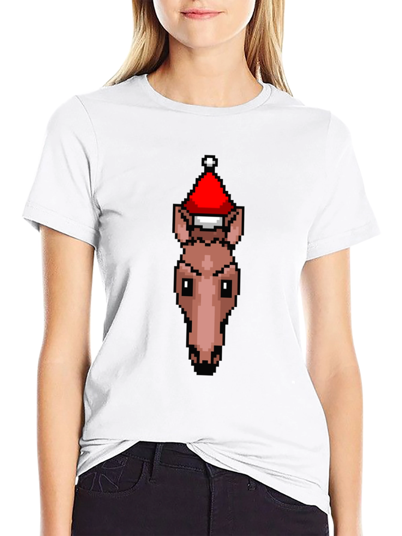 Pixel Art Horse Santa Hat T-Shirt