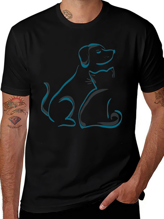 Minimalist Dog & Cat Line Art T-Shirt - Unisex