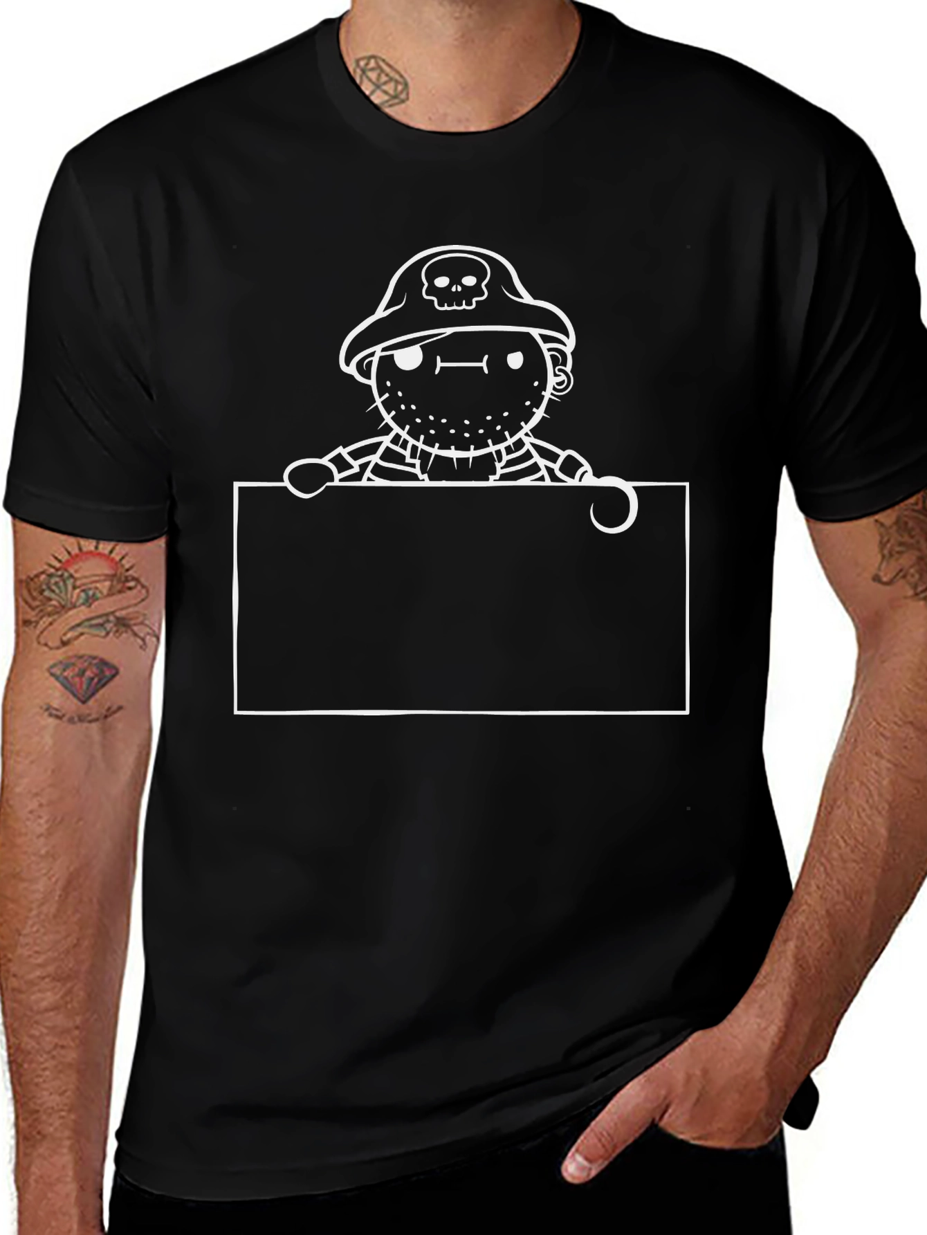 Pirate Cartoon Graphic Black T-Shirt