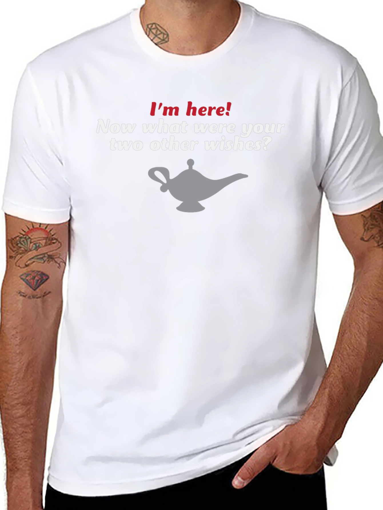 Im Here! Genie Lamp Novelty Graphic T-Shirt