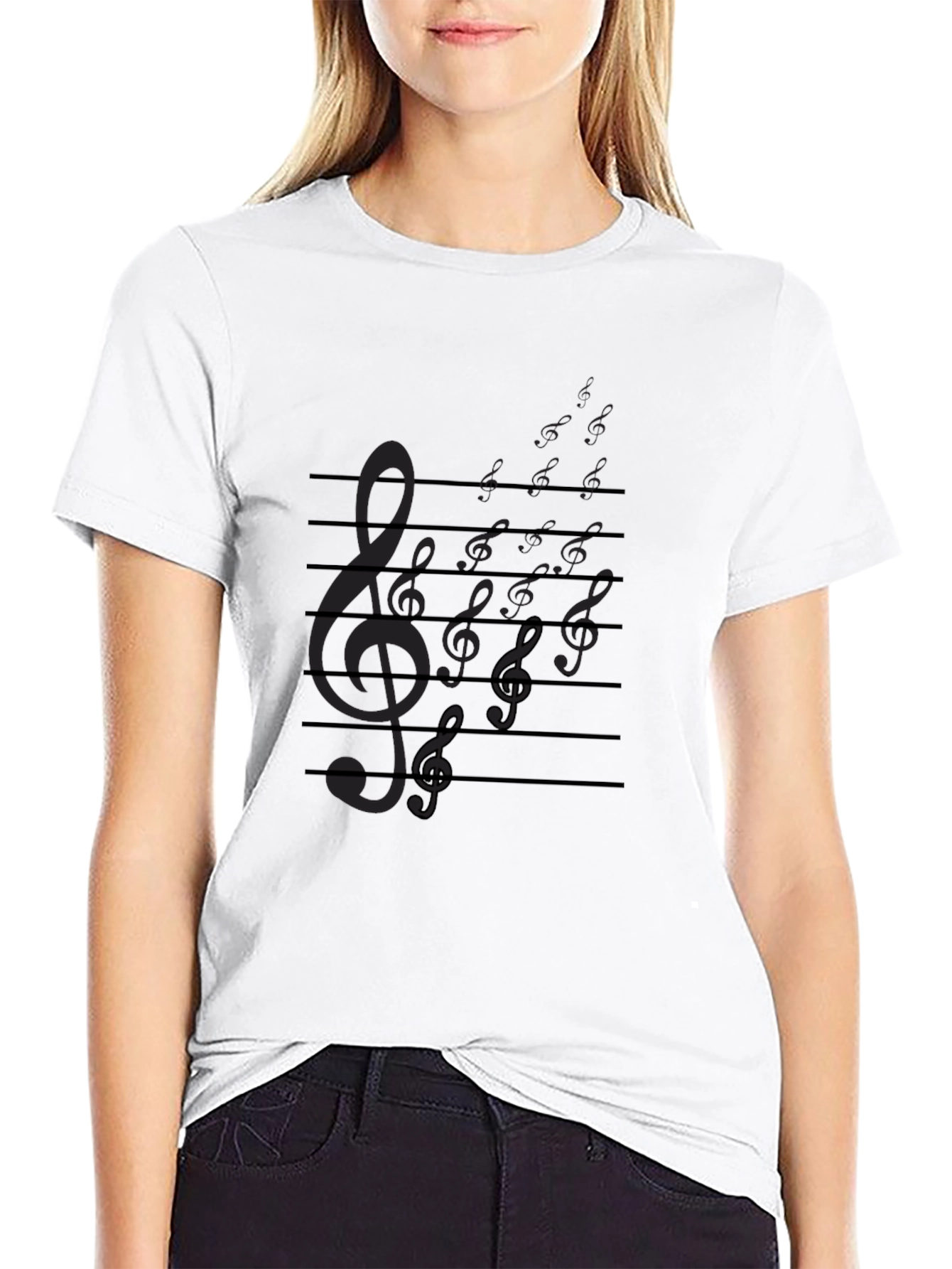 Musical Notes Graphic Tee - Black Cotton T-Shirt