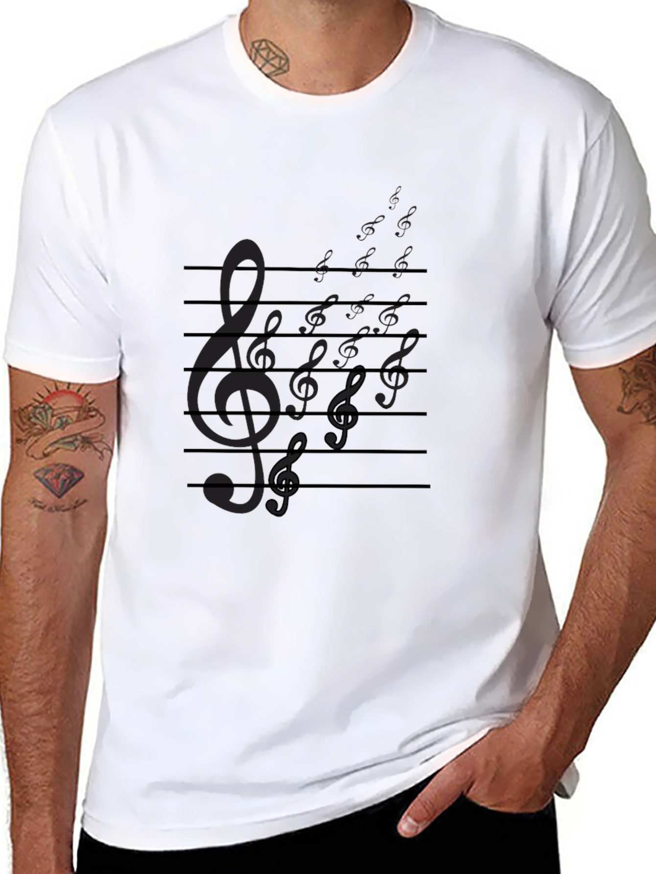 Musical Notes Graphic Tee - Black Cotton T-Shirt
