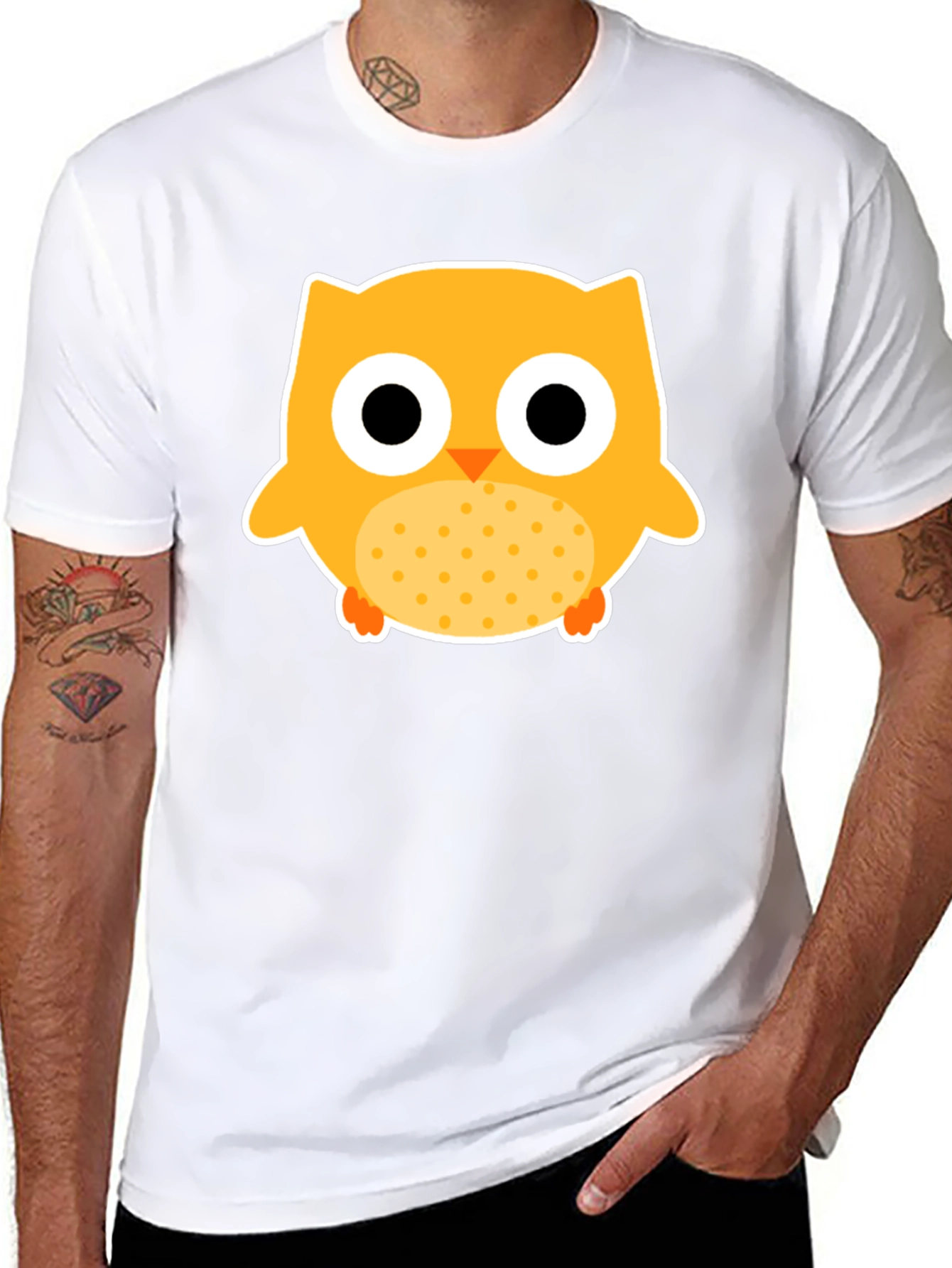 Cute Owl Graphic Tee - Black Cotton T-Shirt