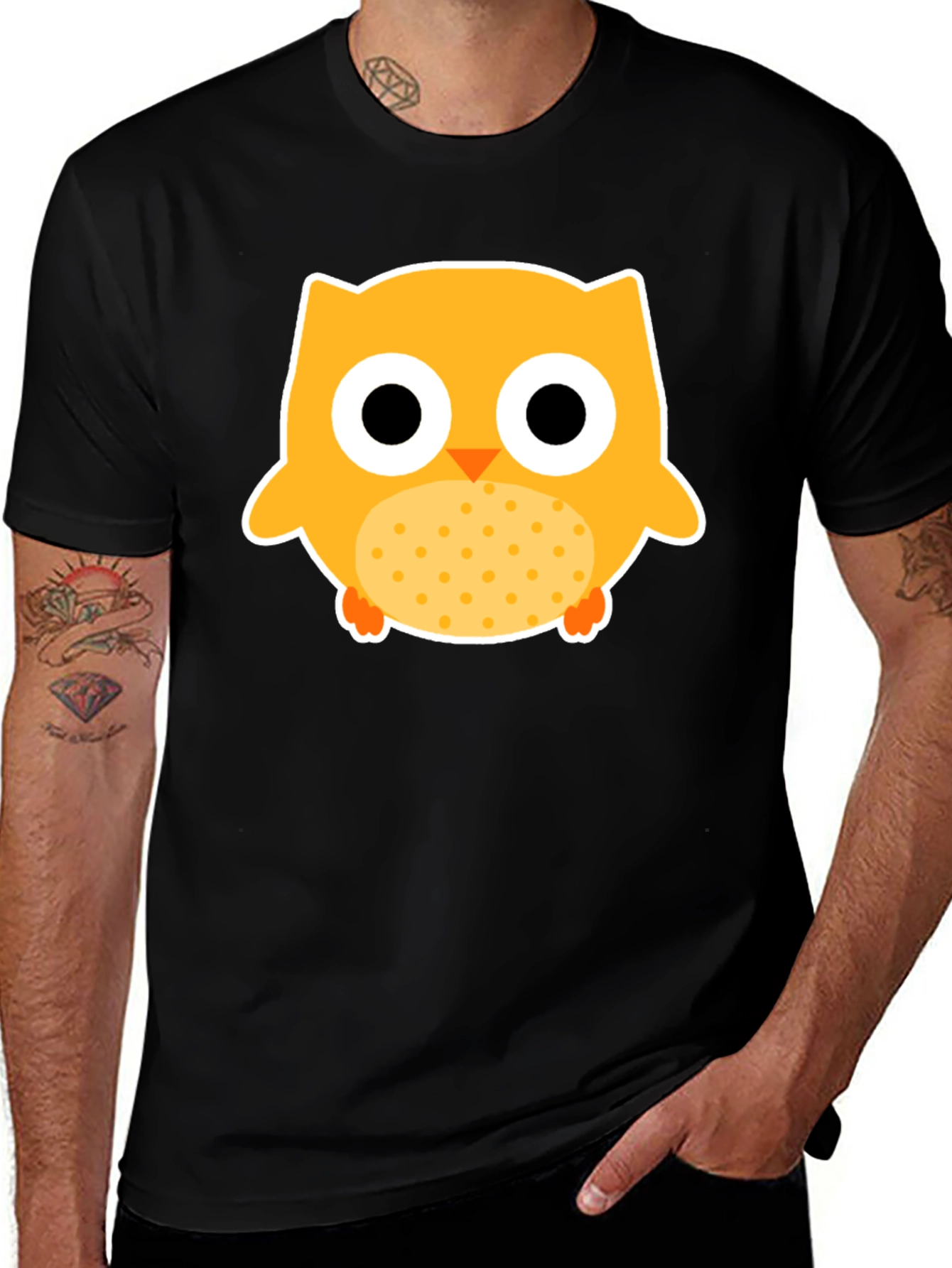 Cute Owl Graphic Tee - Black Cotton T-Shirt