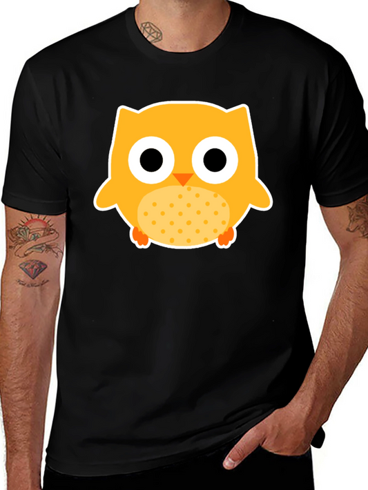 Cute Owl Graphic Tee - Black Cotton T-Shirt