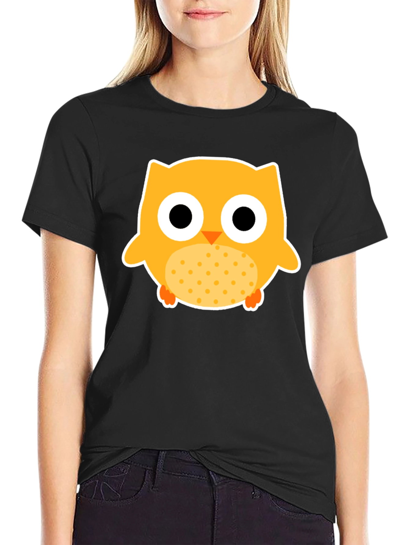 Cute Owl Graphic Tee - Black Cotton T-Shirt