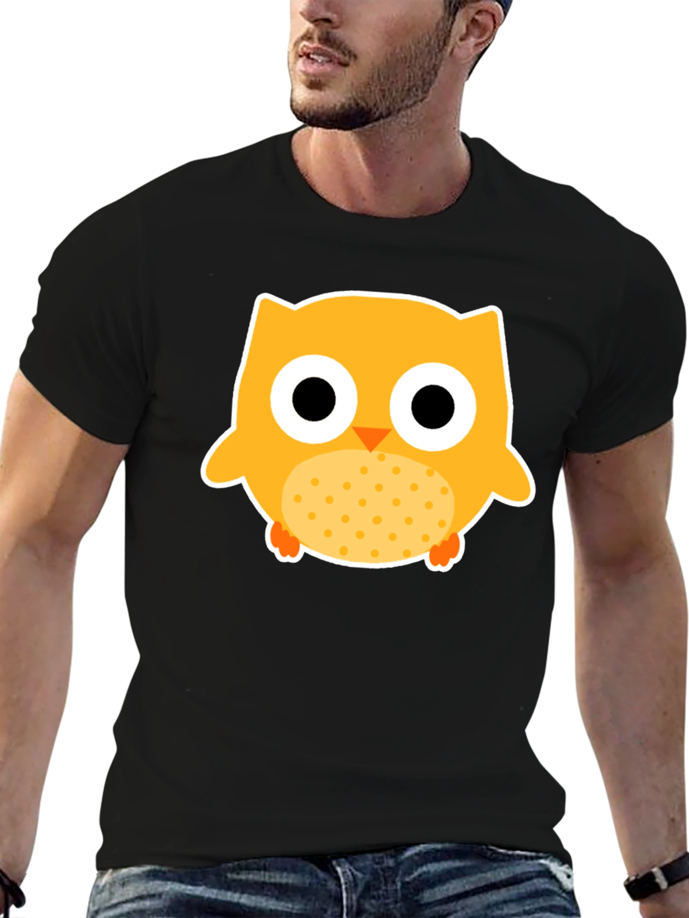 Cute Owl Graphic Tee - Black Cotton T-Shirt