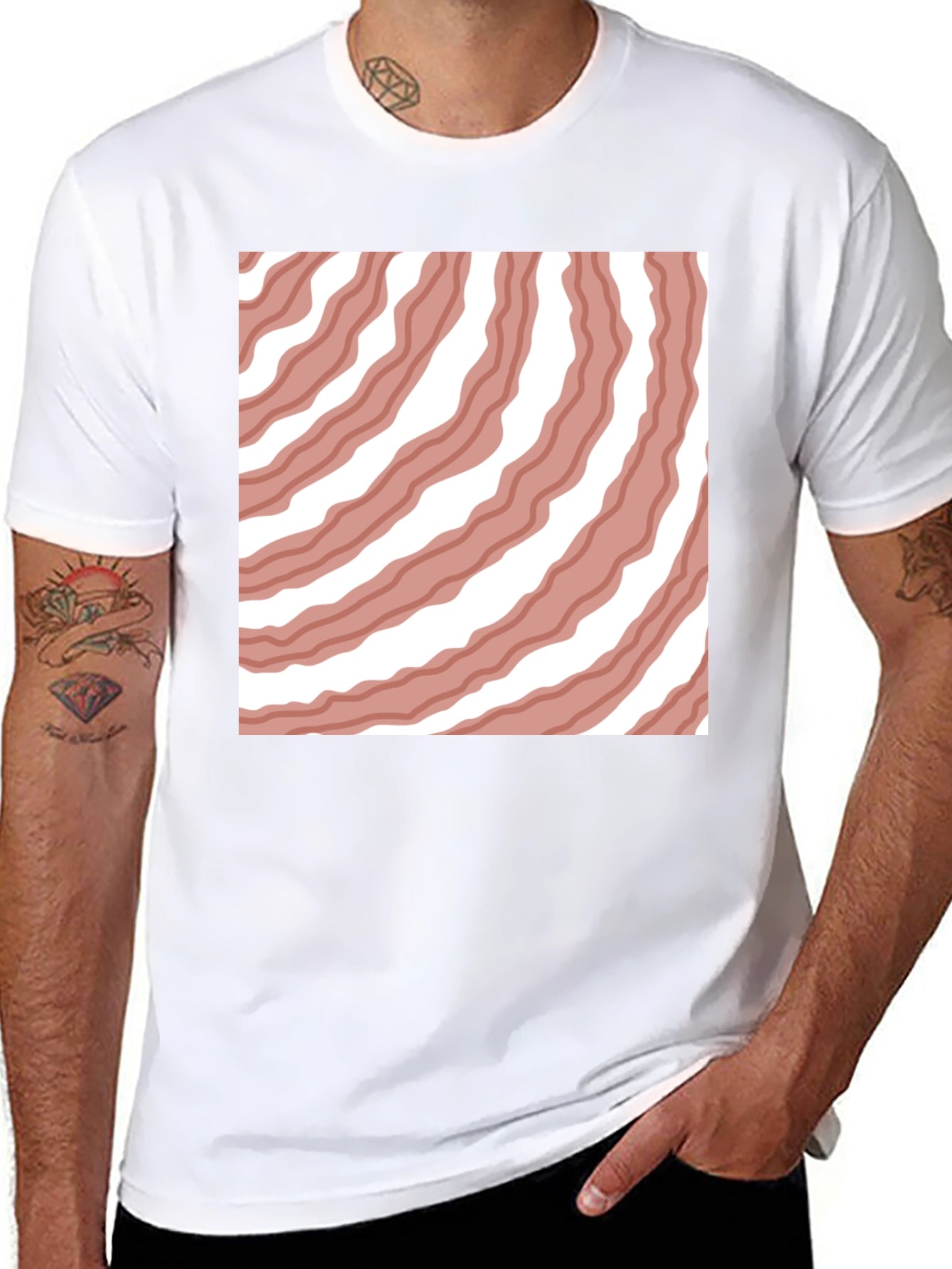 Bacon Striped Tee - Novelty Food Graphic T-Shirt