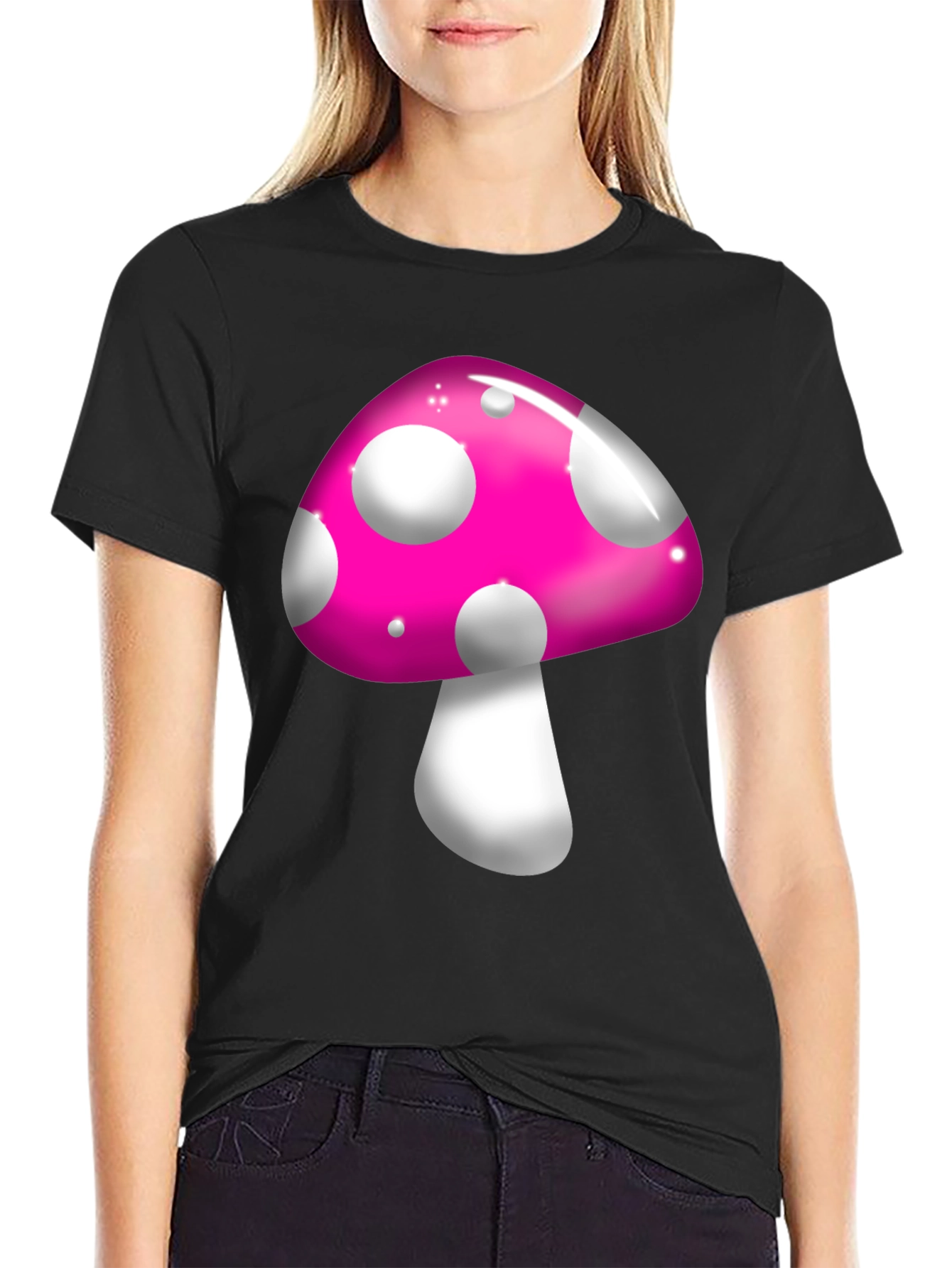 Funky Mushroom Graphic Tee - Black Casual T-Shirt