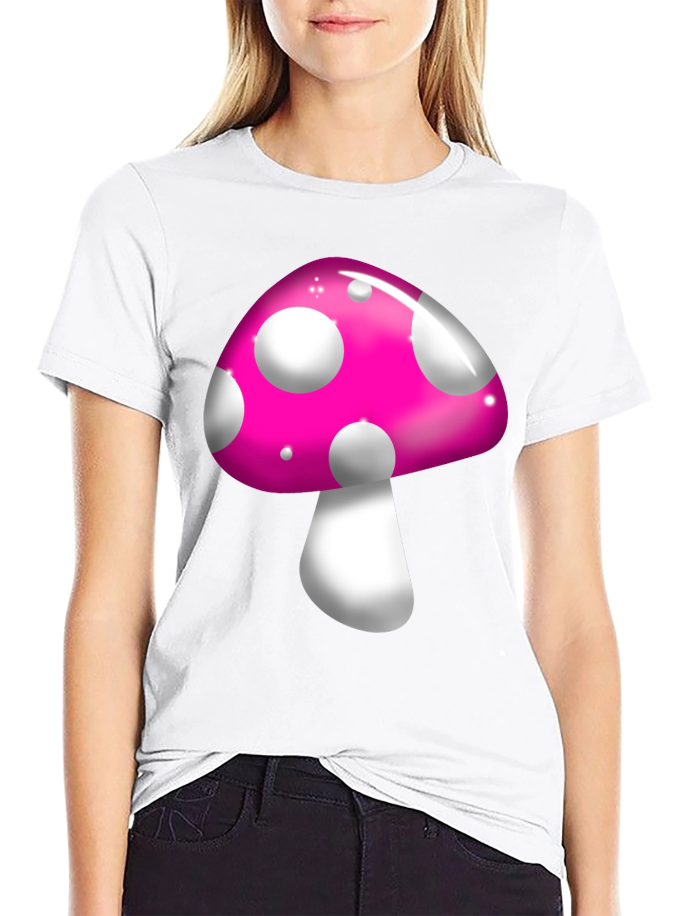 Funky Mushroom Graphic Tee - Black Casual T-Shirt