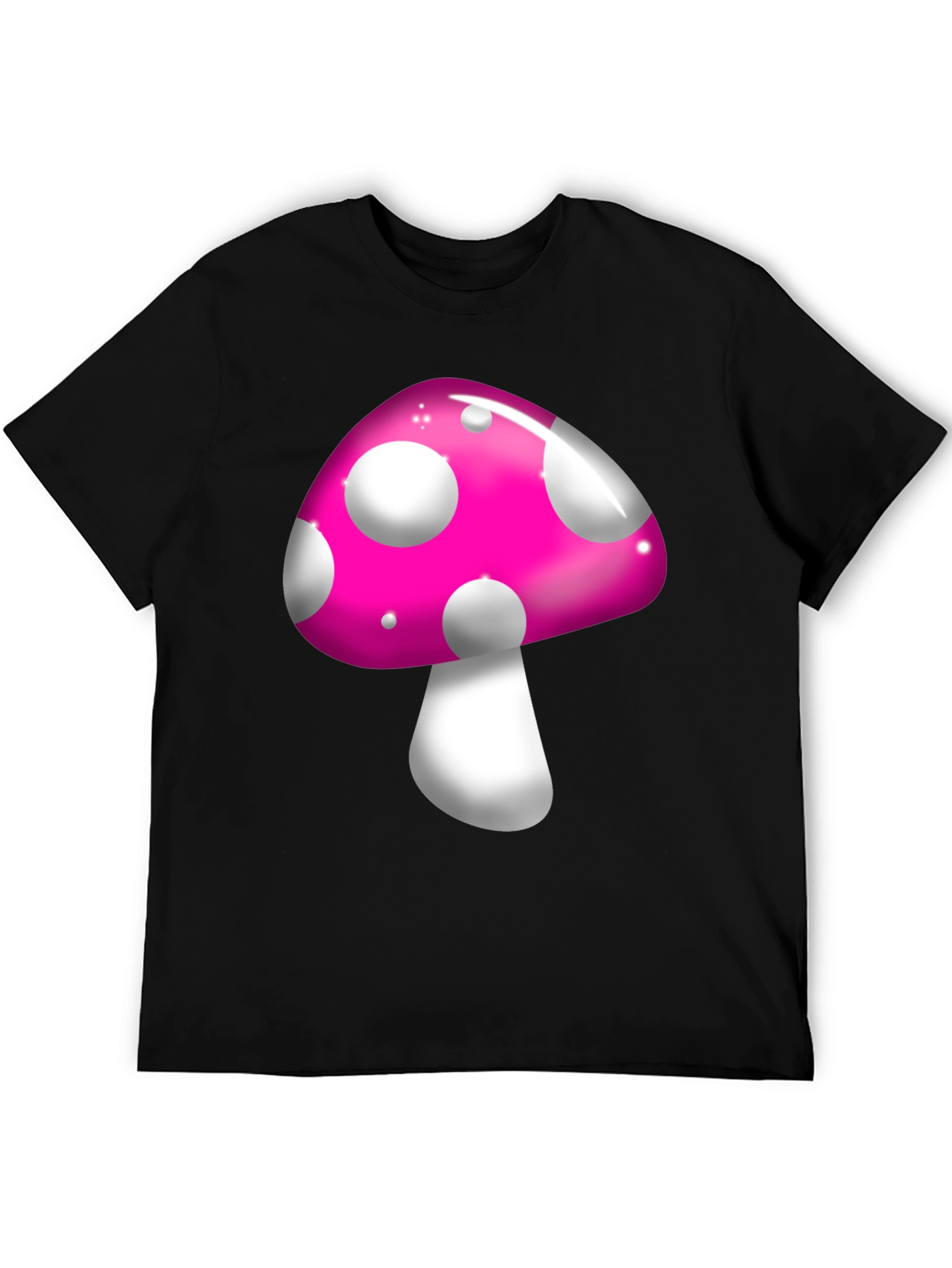 Funky Mushroom Graphic Tee - Black Casual T-Shirt
