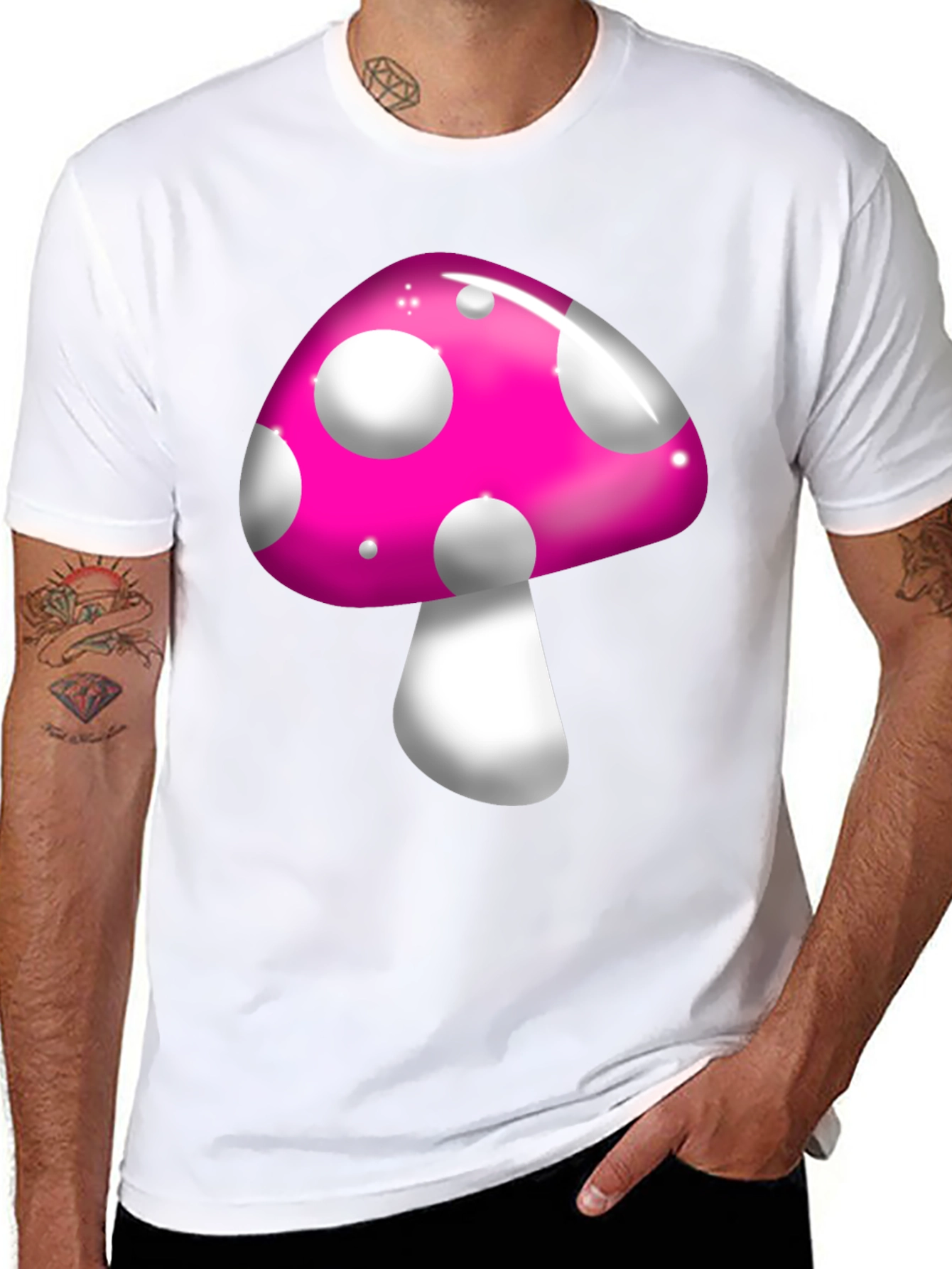 Funky Mushroom Graphic Tee - Black Casual T-Shirt