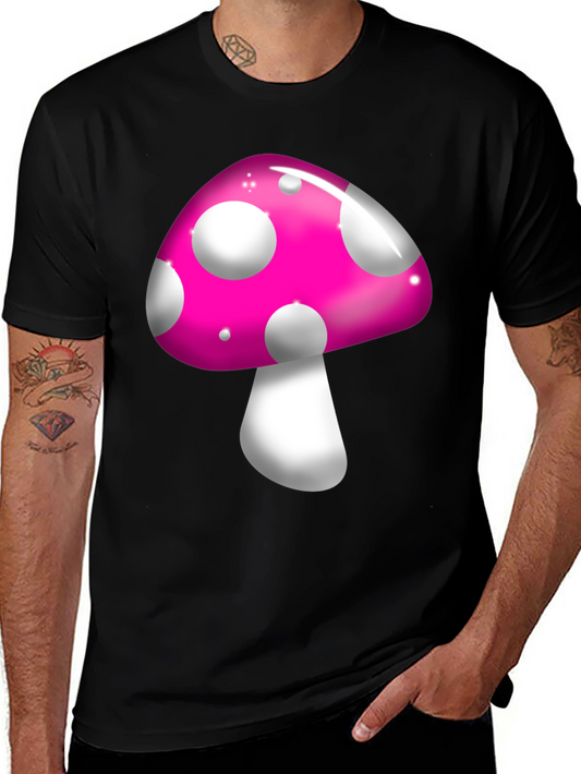 Funky Mushroom Graphic Tee - Black Casual T-Shirt