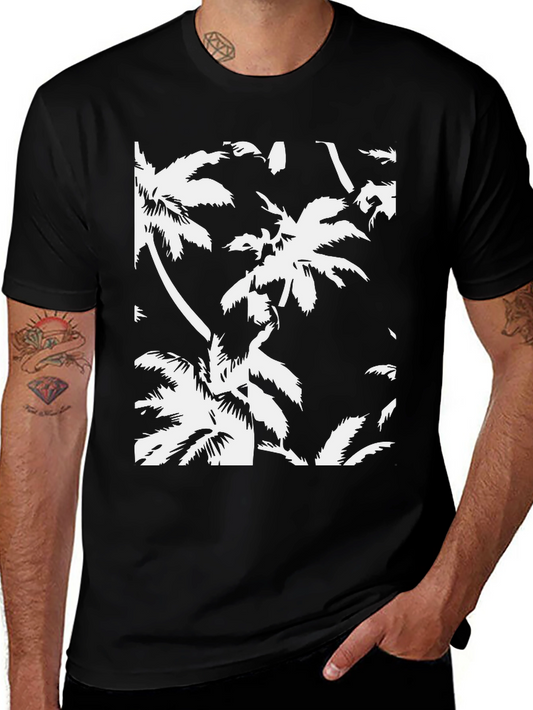 Tropical Palm Tree Print Black T-Shirt