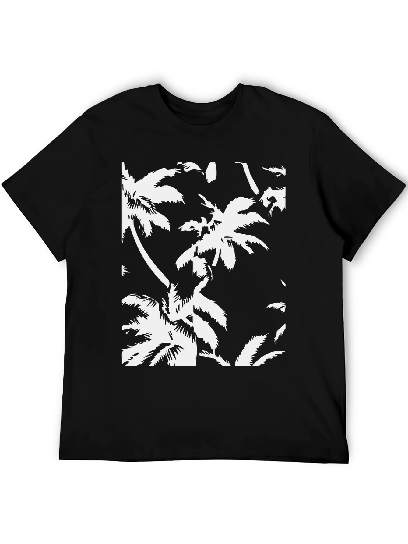 Tropical Palm Tree Print Black T-Shirt