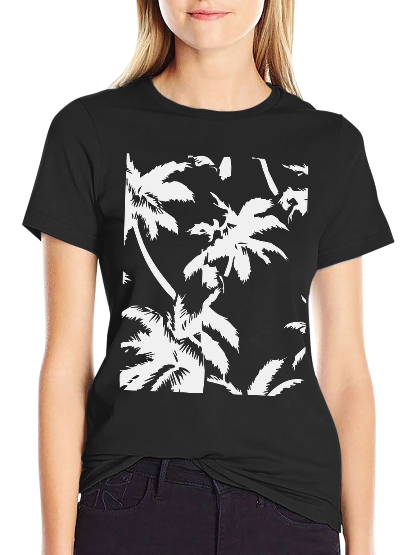 Tropical Palm Tree Print Black T-Shirt