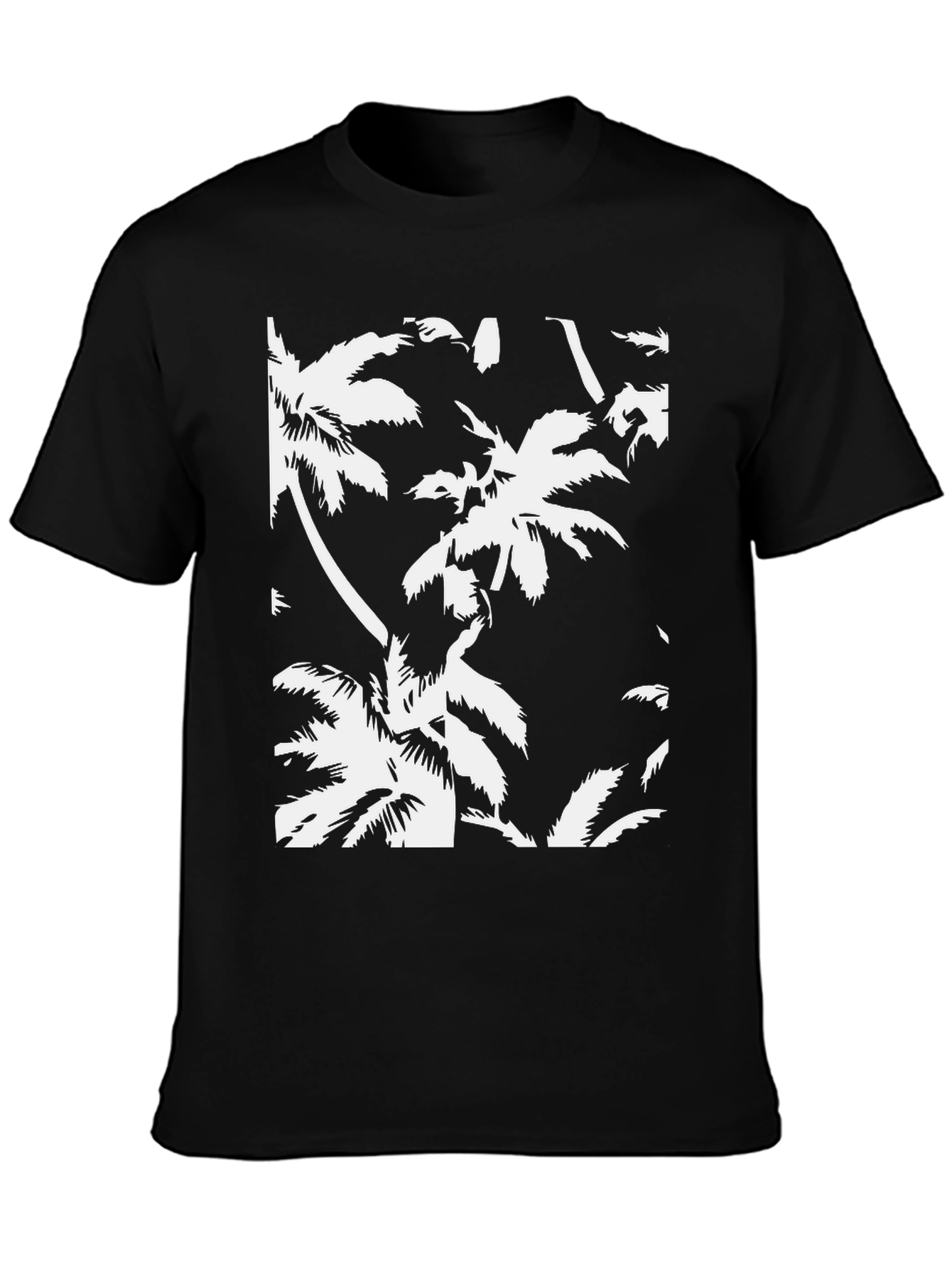 Tropical Palm Tree Print Black T-Shirt