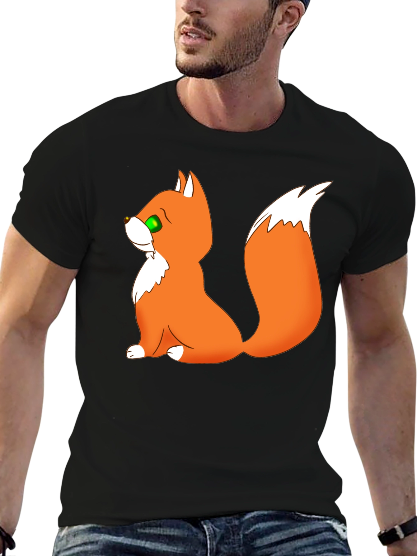 Cartoon Fox Graphic Black T-Shirt