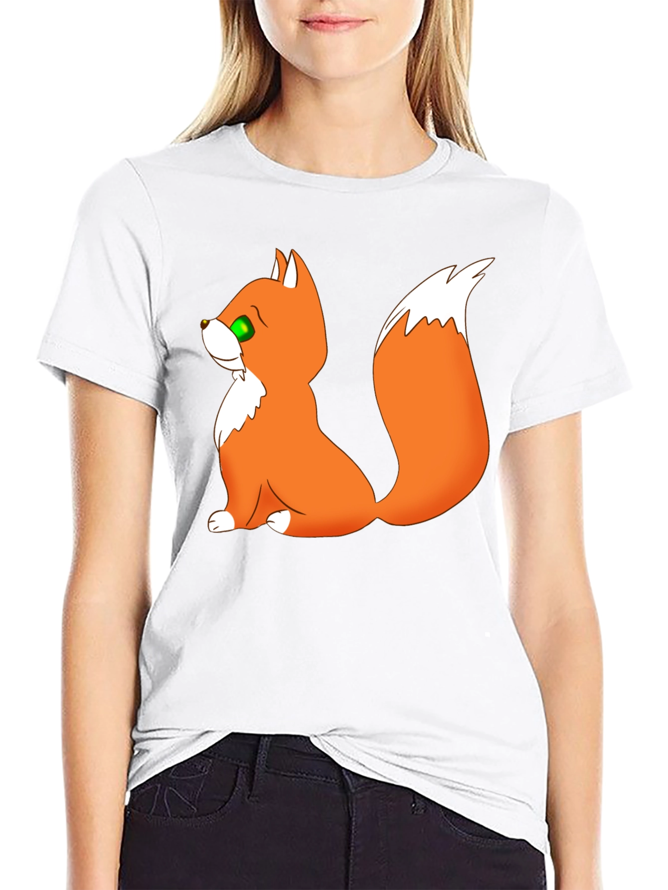 Cartoon Fox Graphic Black T-Shirt