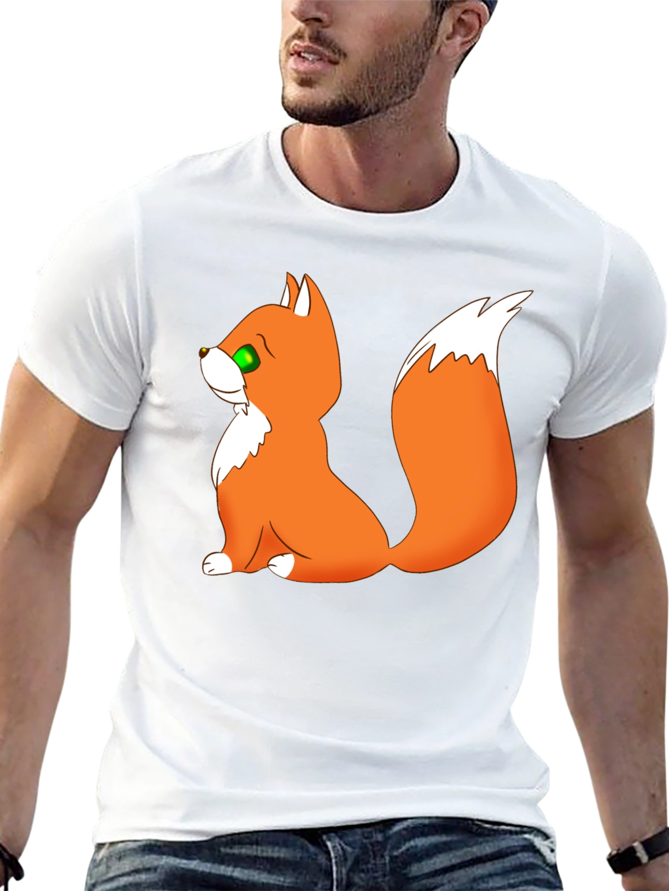 Cartoon Fox Graphic Black T-Shirt