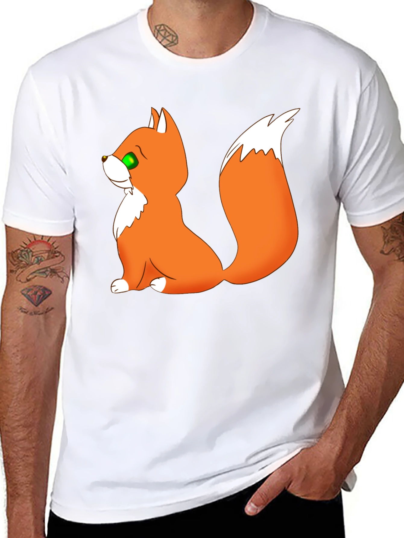 Cartoon Fox Graphic Black T-Shirt