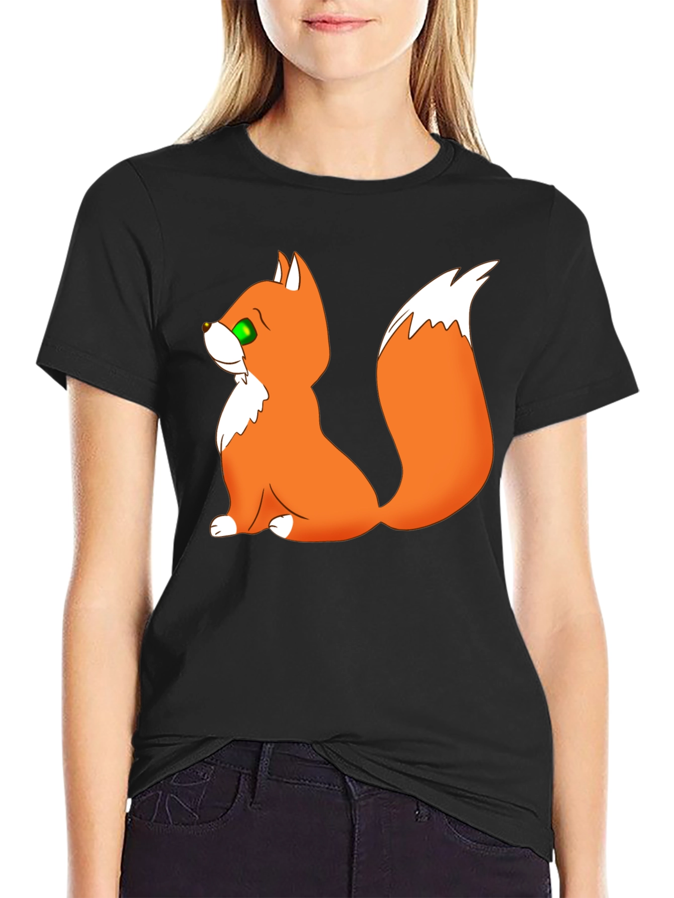 Cartoon Fox Graphic Black T-Shirt