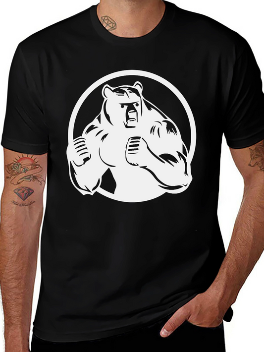 Bear Graphic Print T-Shirt - Black Cotton Tee