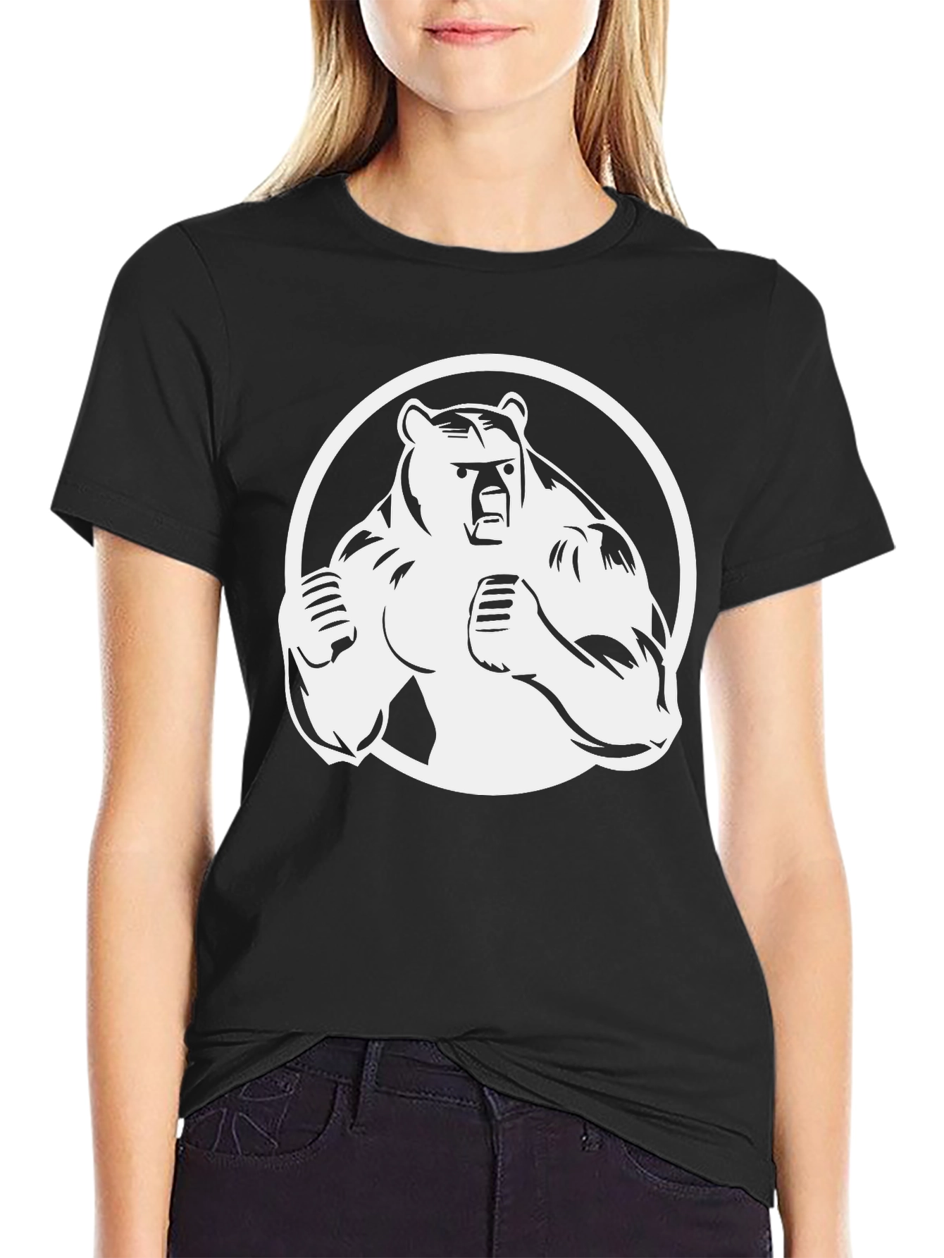 Bear Graphic Print T-Shirt - Black Cotton Tee