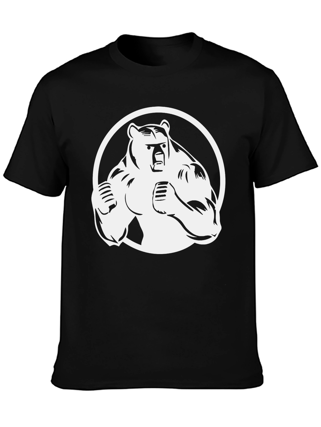 Bear Graphic Print T-Shirt - Black Cotton Tee