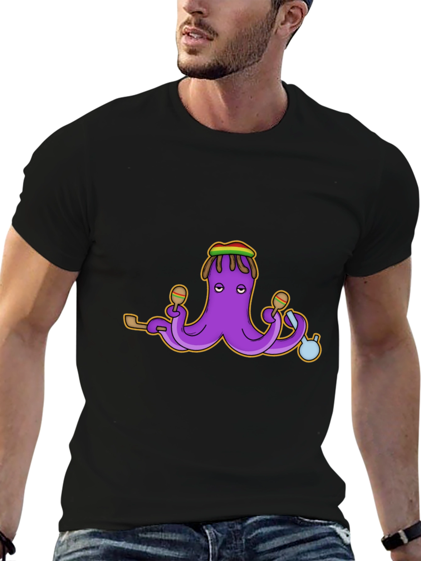Rasta Octopus Graphic Tee - Black