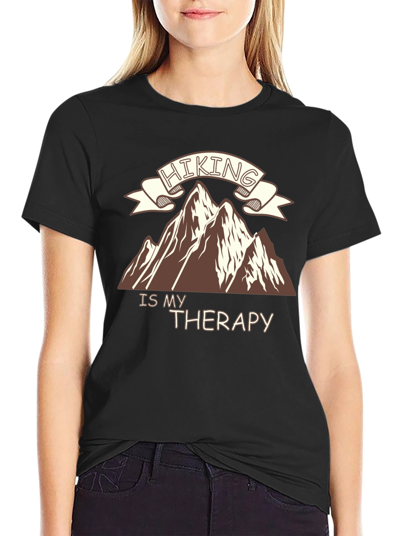 Hiking is My Therapy Graphic Tee - Black