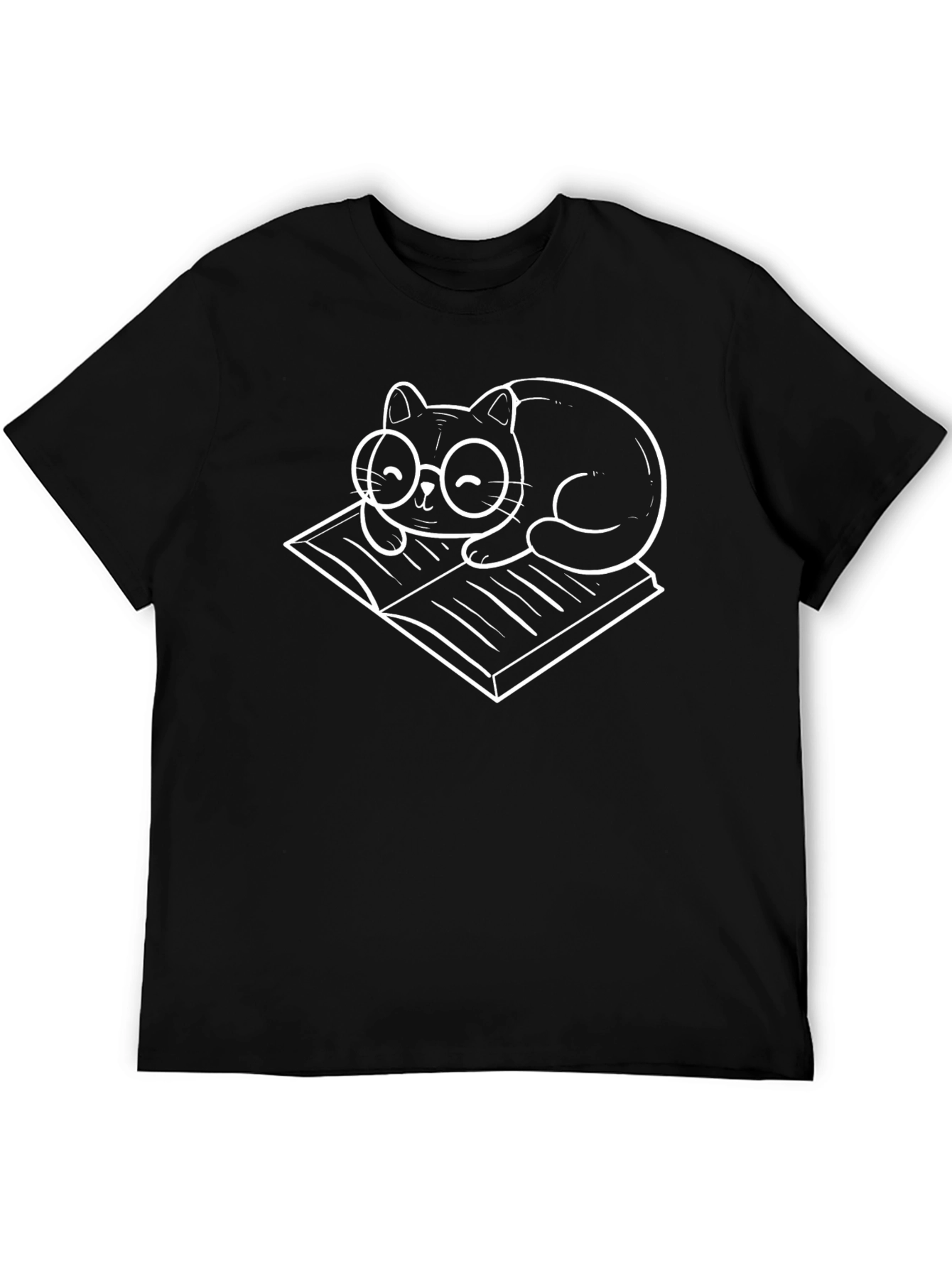 Cat Reading Book T-Shirt - Black Graphic Tee