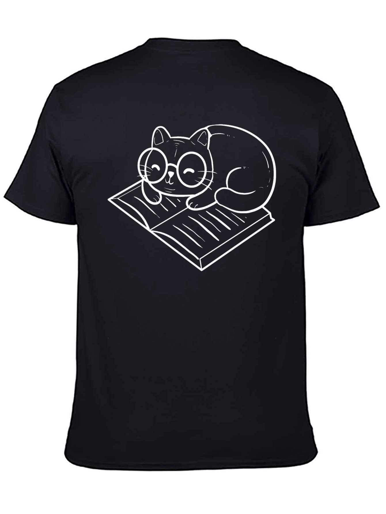 Cat Reading Book T-Shirt - Black Graphic Tee