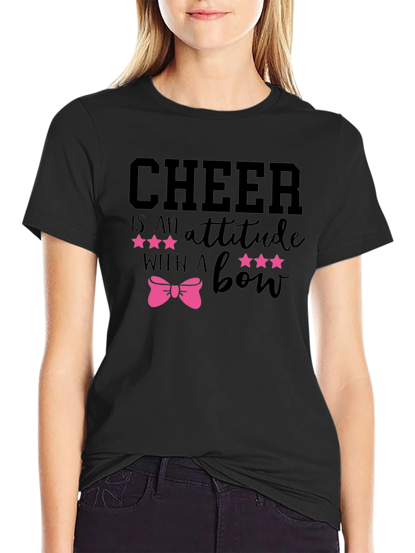 Cheer Attitude Bow Graphic T-Shirt