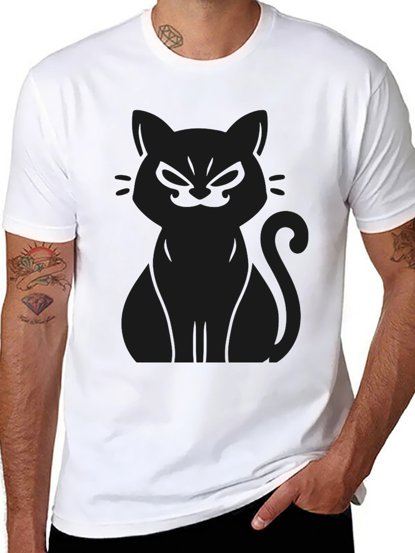 Mens Black Cat Graphic Tee - Soft Cotton Blend