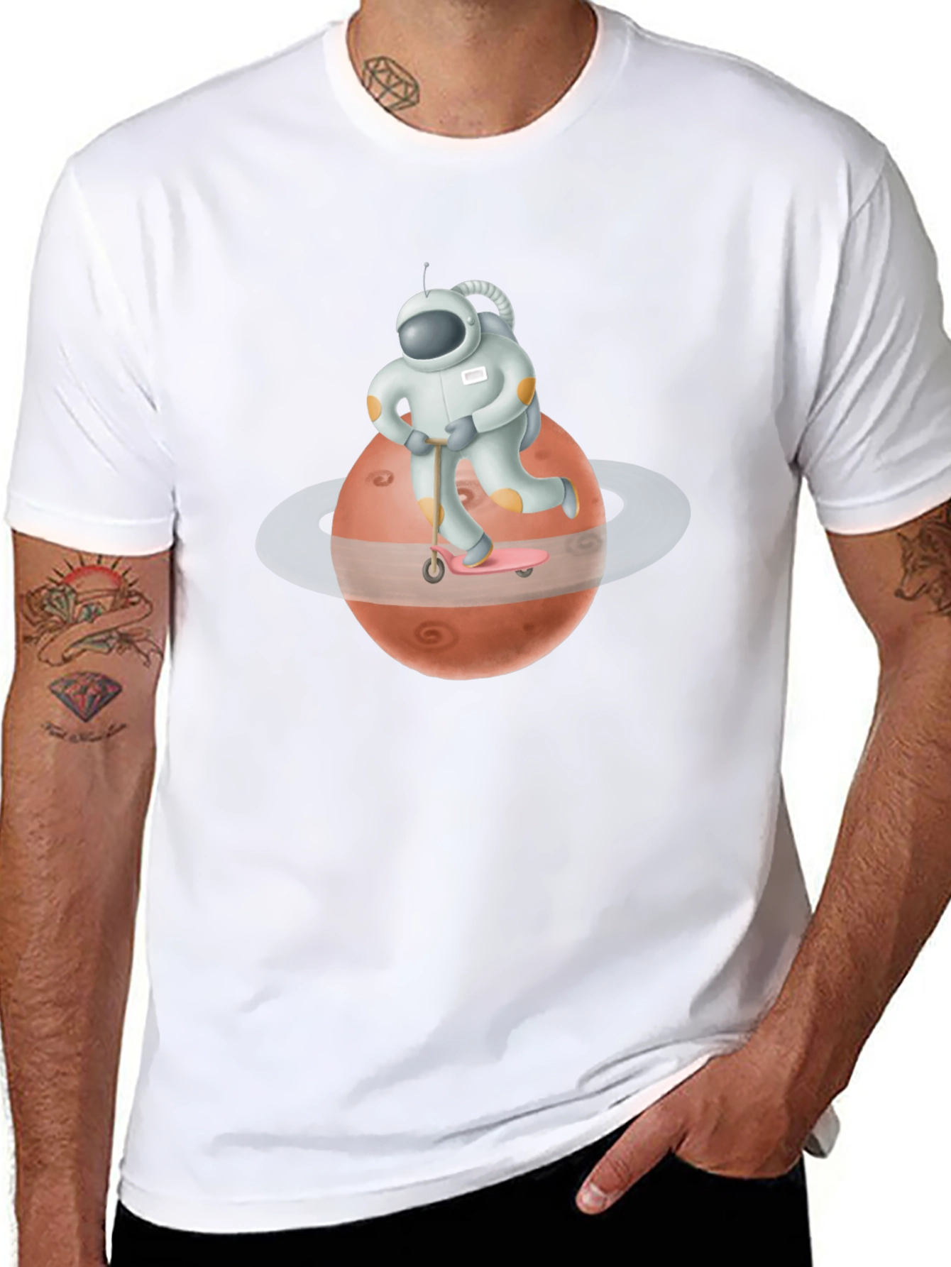 Astronaut Mars Scooter Black T-Shirt