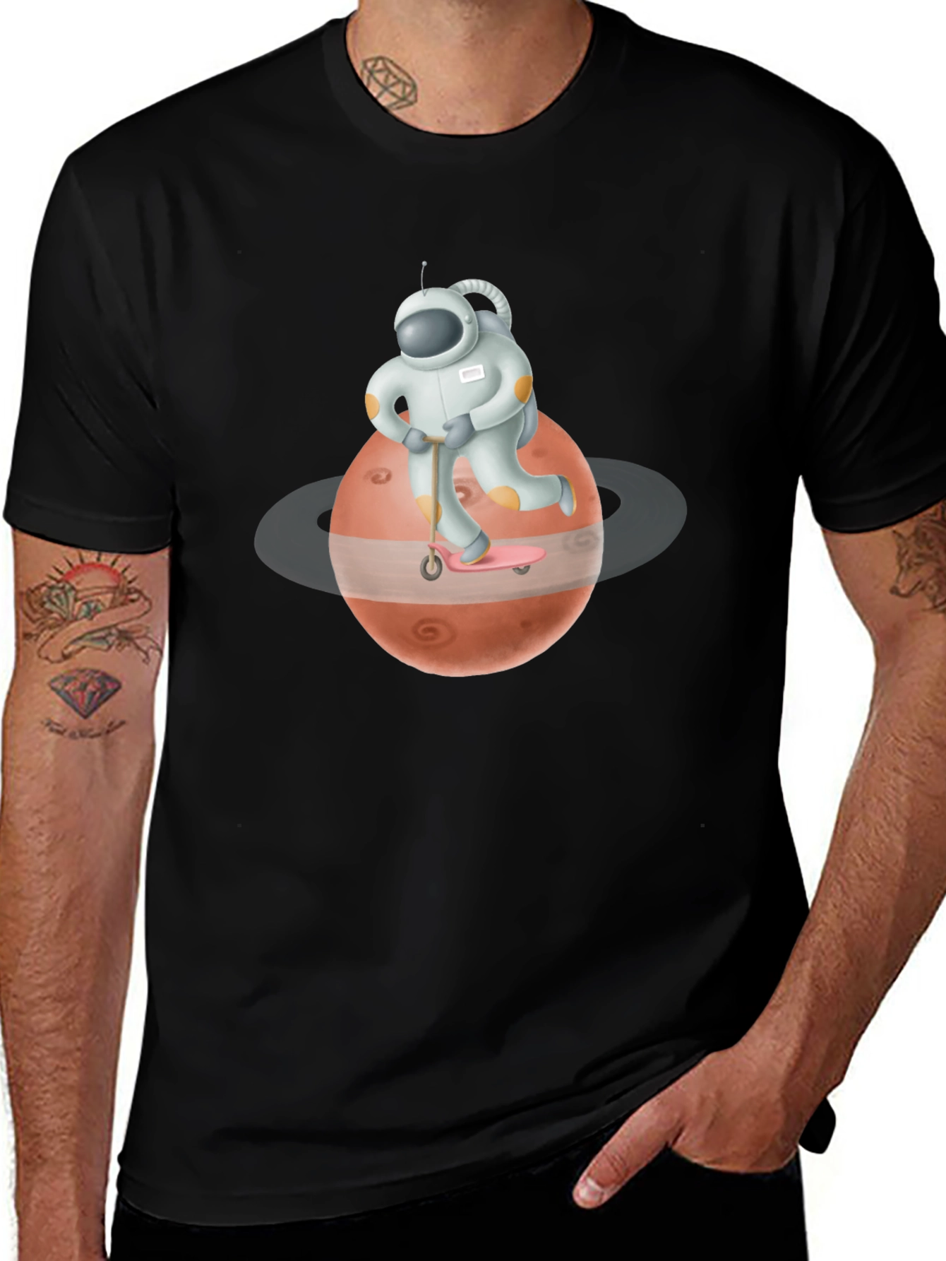 Astronaut Mars Scooter Black T-Shirt