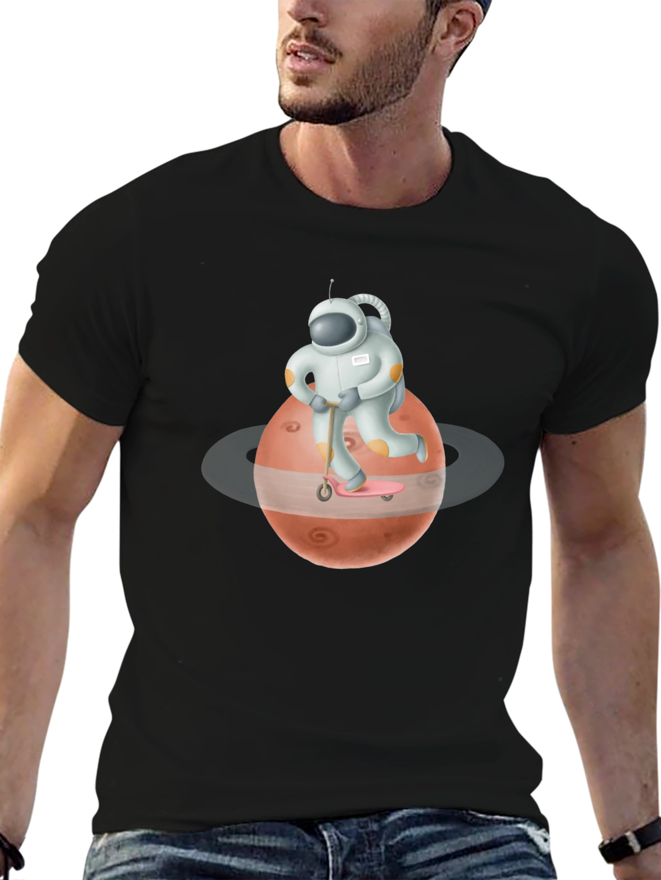 Astronaut Mars Scooter Black T-Shirt