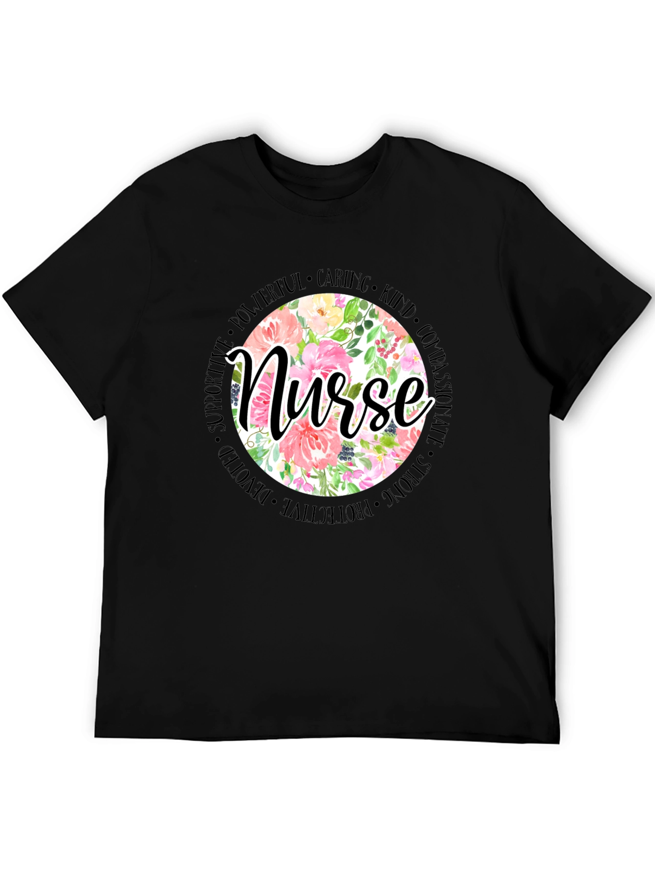 Floral Nurse T-Shirt - Caring Kind Compassionate Tee