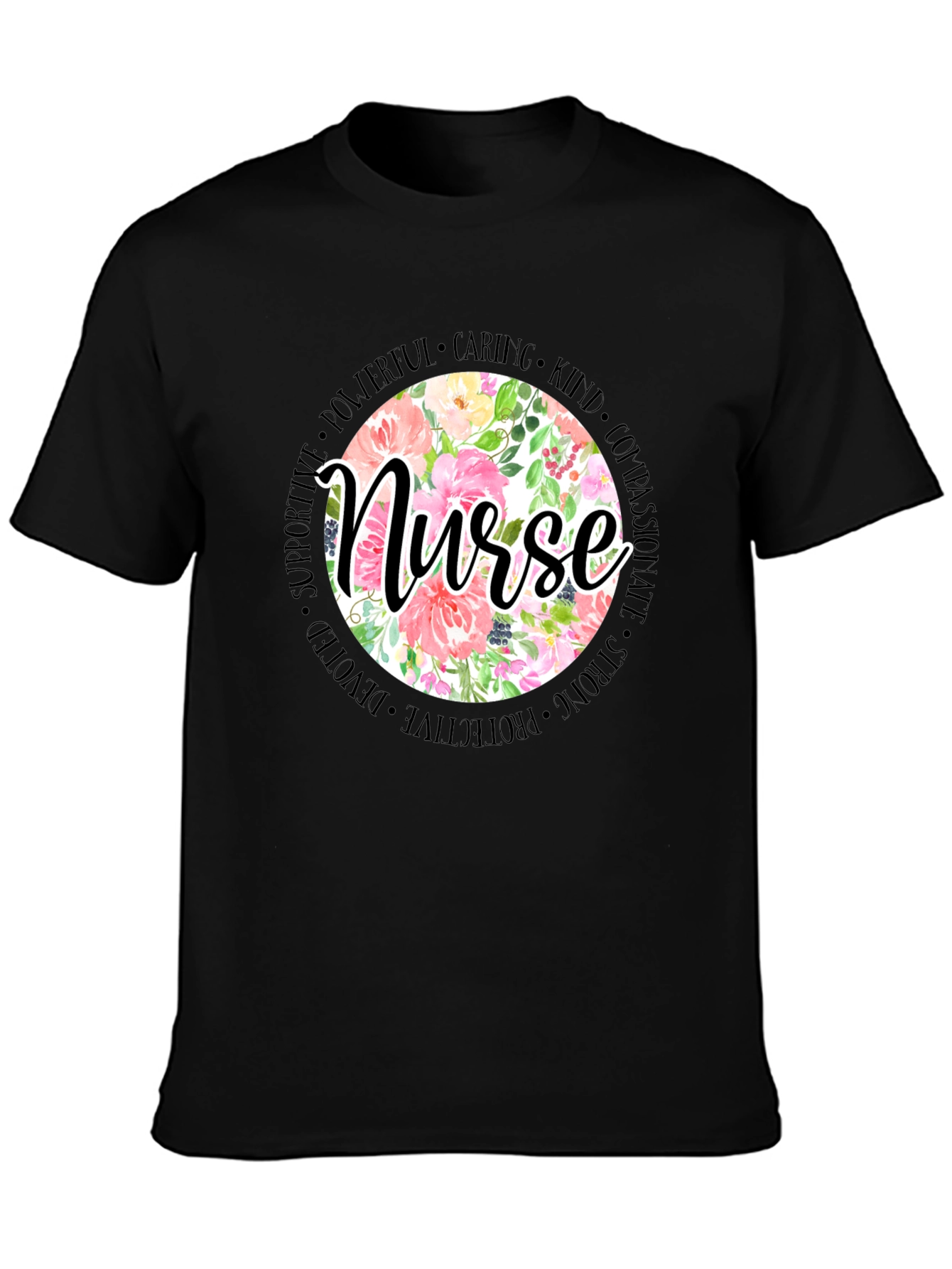 Floral Nurse T-Shirt - Caring Kind Compassionate Tee