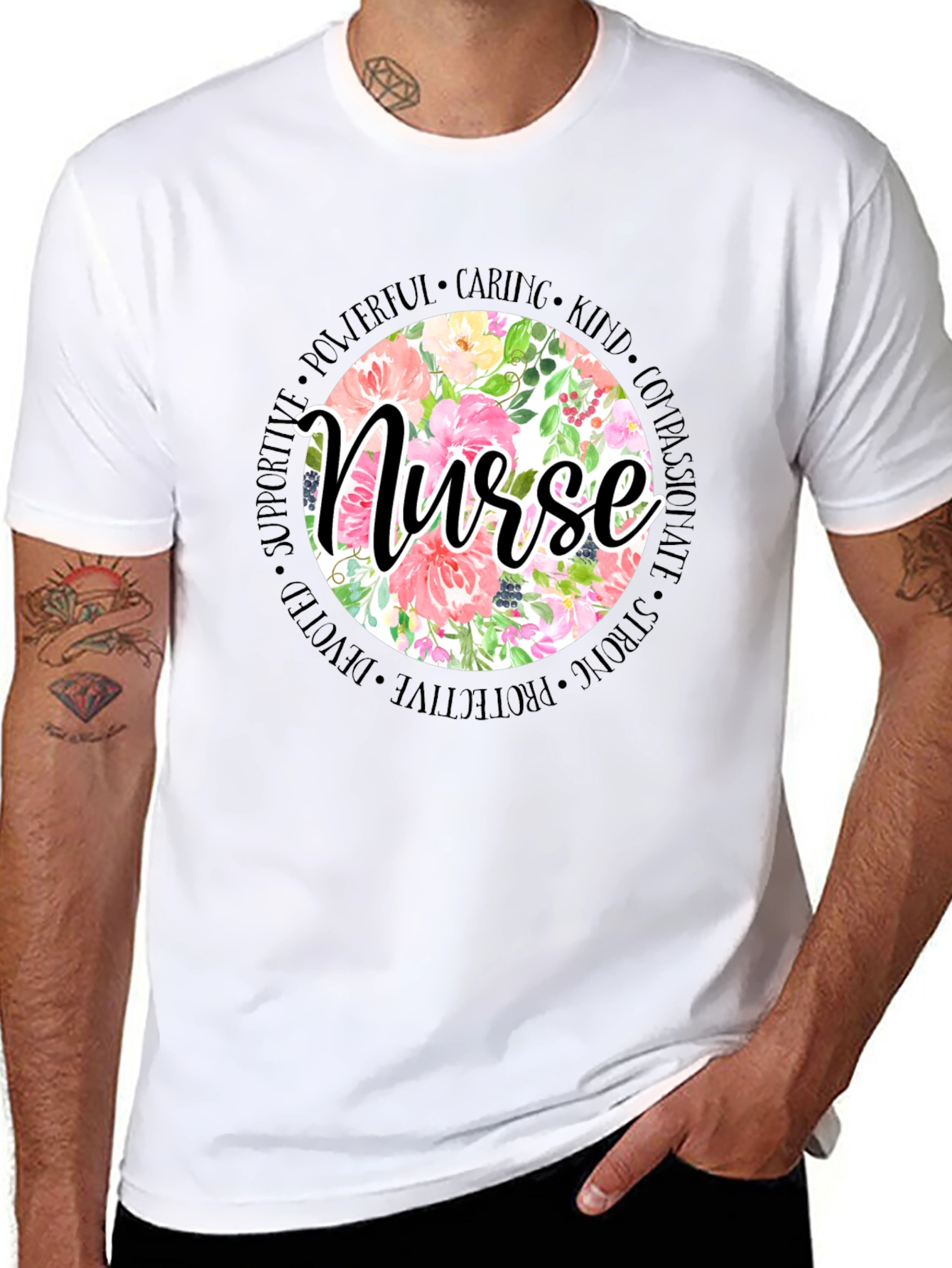 Floral Nurse T-Shirt - Caring Kind Compassionate Tee