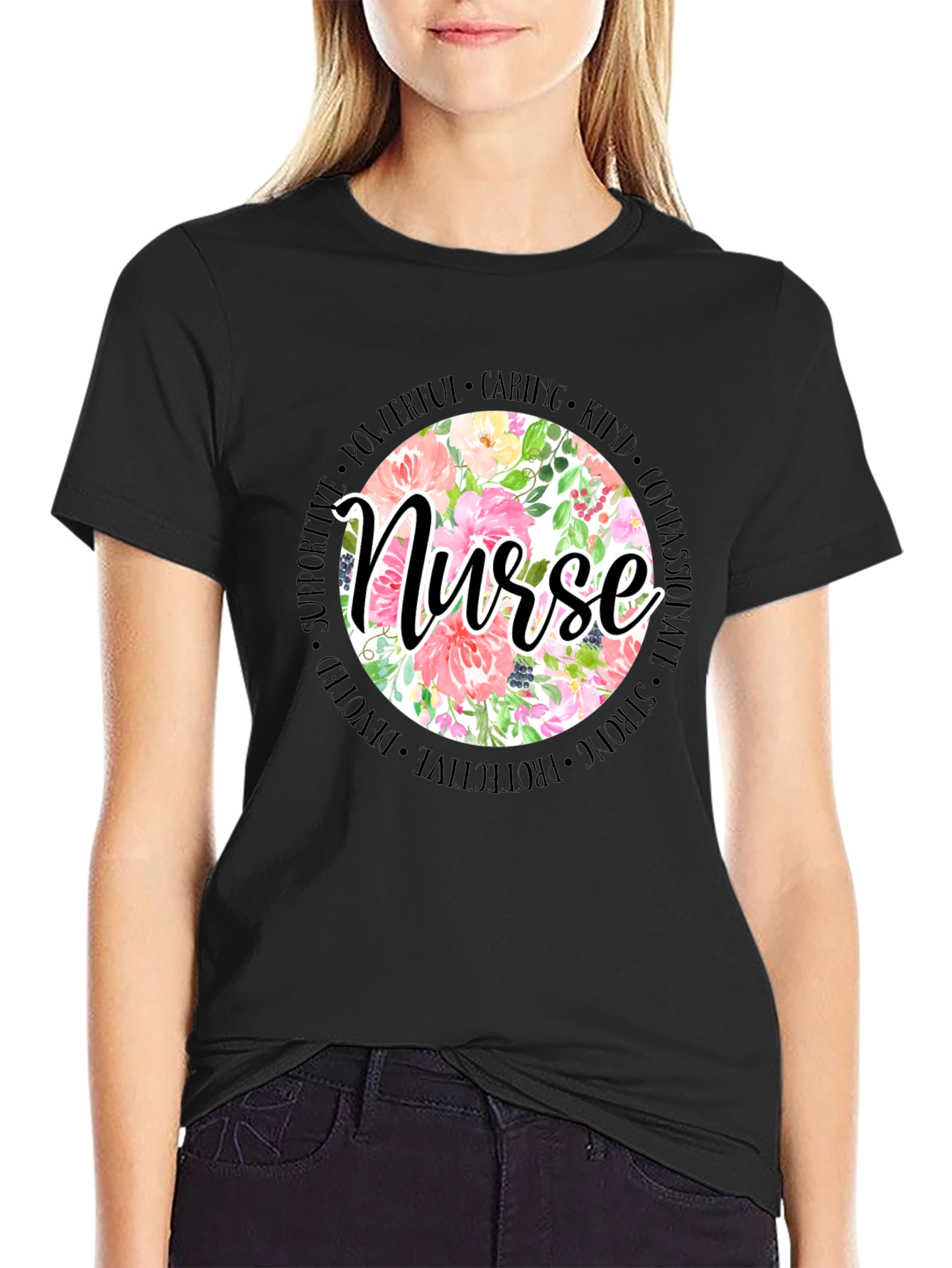 Floral Nurse T-Shirt - Caring Kind Compassionate Tee