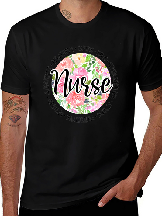 Floral Nurse T-Shirt - Caring Kind Compassionate Tee